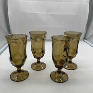 Set of 4 DUZ Crystal Brown D2Z1 Water Goblets Glasses 6 1/2" Vintage